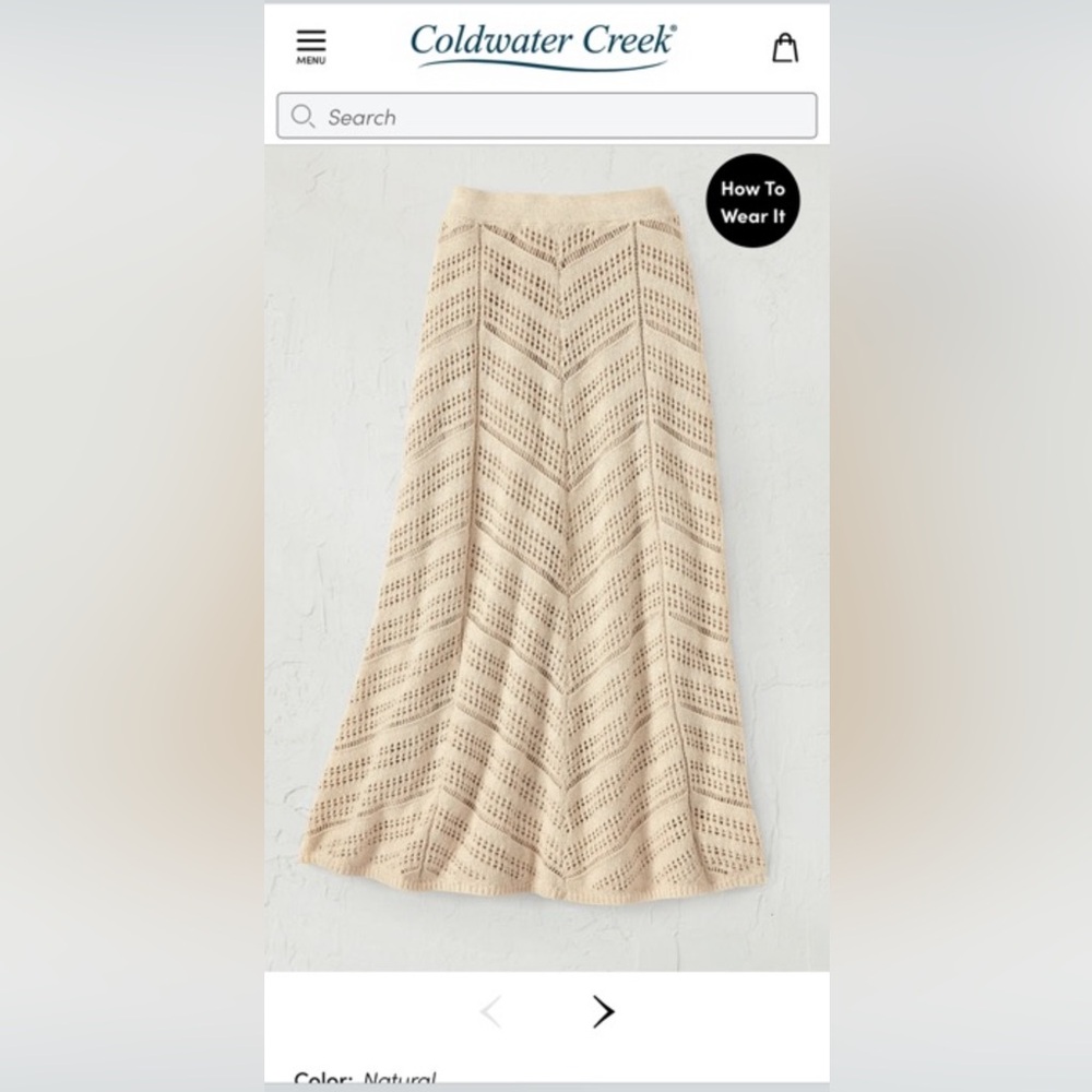 NWT Coldwater Creek crochet skirt size XL